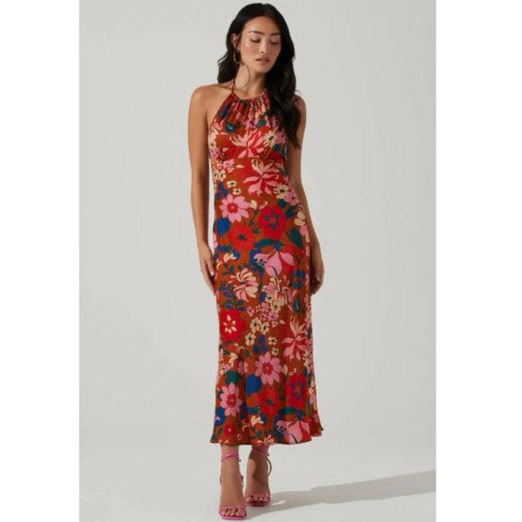 NWT ASTR The Label Talitha Floral Halter Maxi Dress Rust Pink XS - Picture 1 of 10